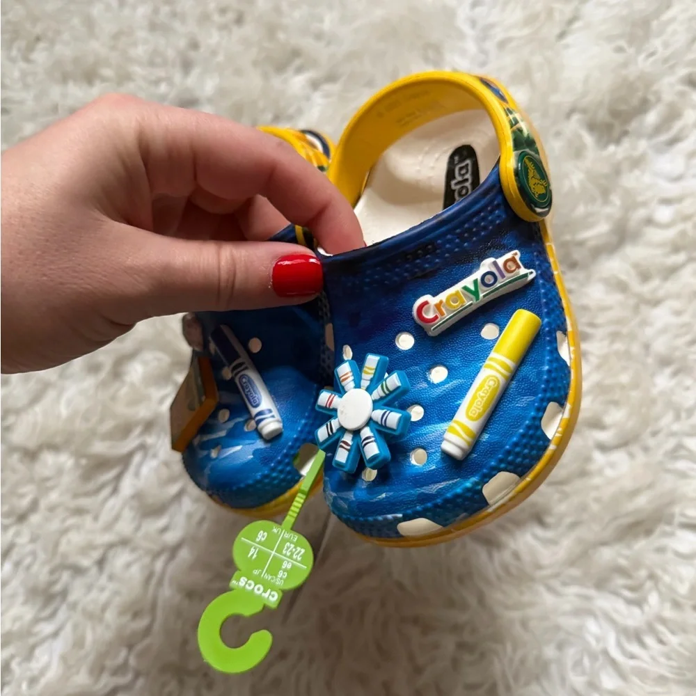 CROCS Kids Blue and Yellow Slippers